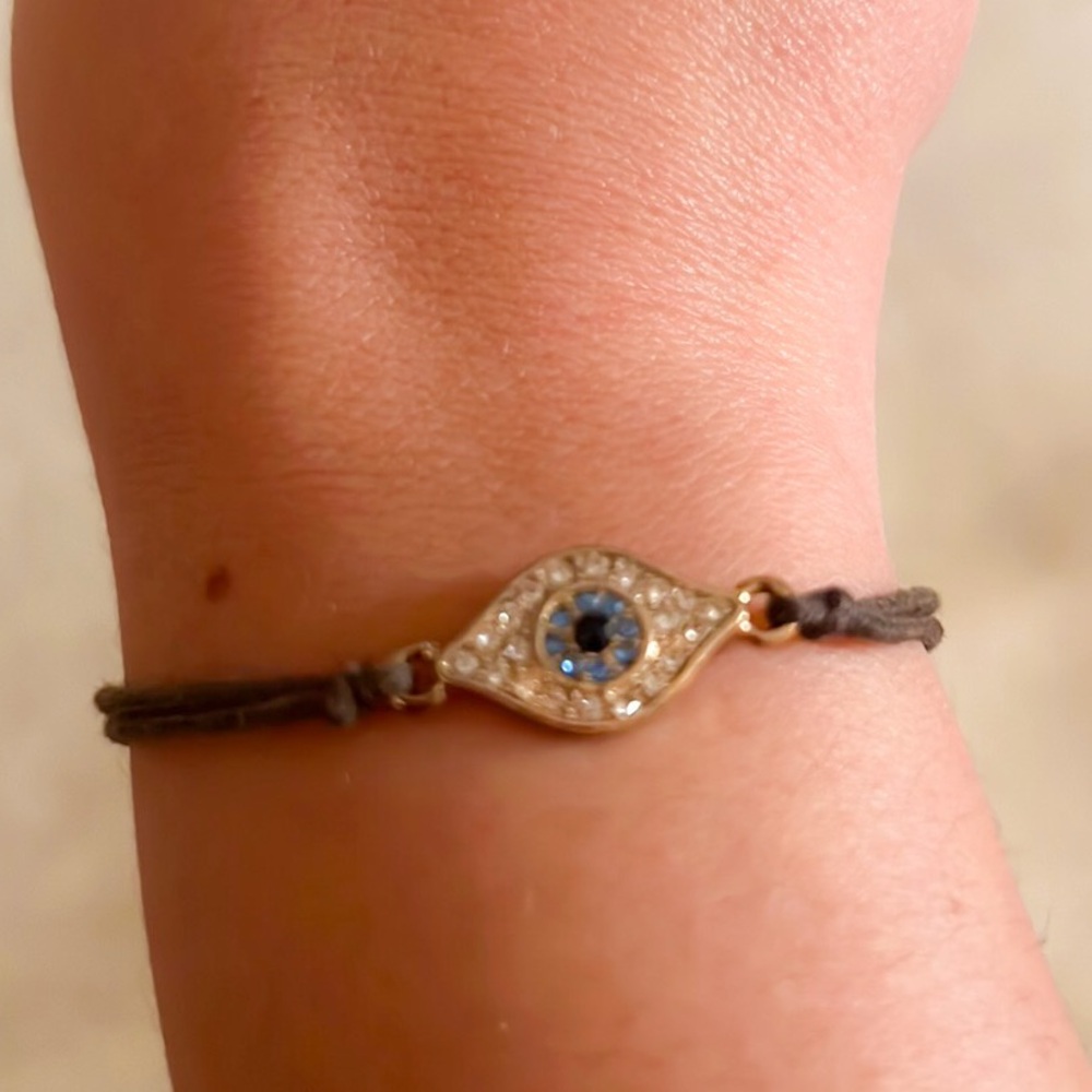 Evil eye rhinestone brown chord bracelet